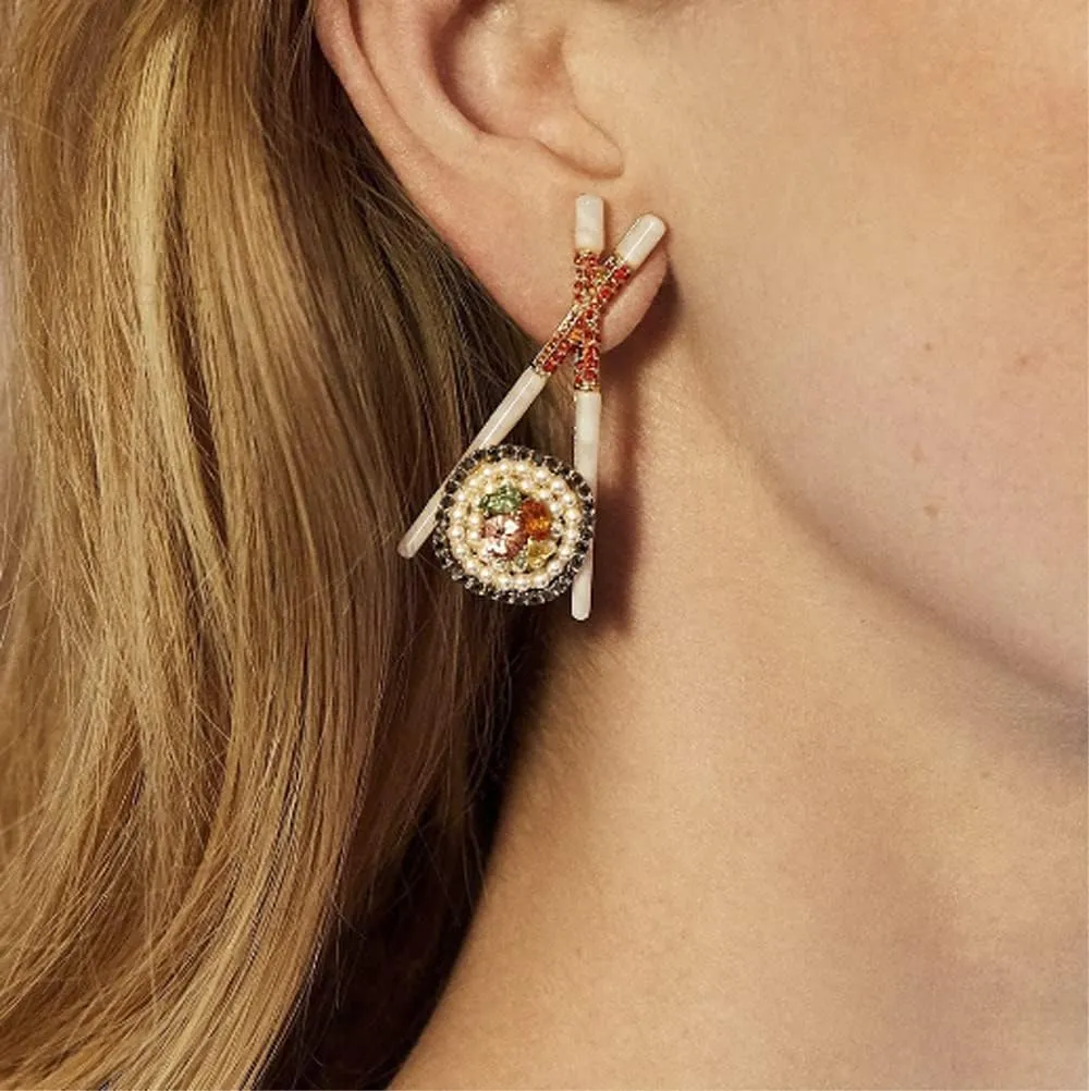 Womens Sushi Novelty Unique Fun Japanese Asian Themed Style Sparkle Cute Pretty Dangle Stud Earrings