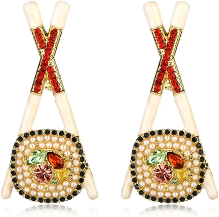 Womens Sushi Novelty Unique Fun Japanese Asian Themed Style Sparkle Cute Pretty Dangle Stud Earrings