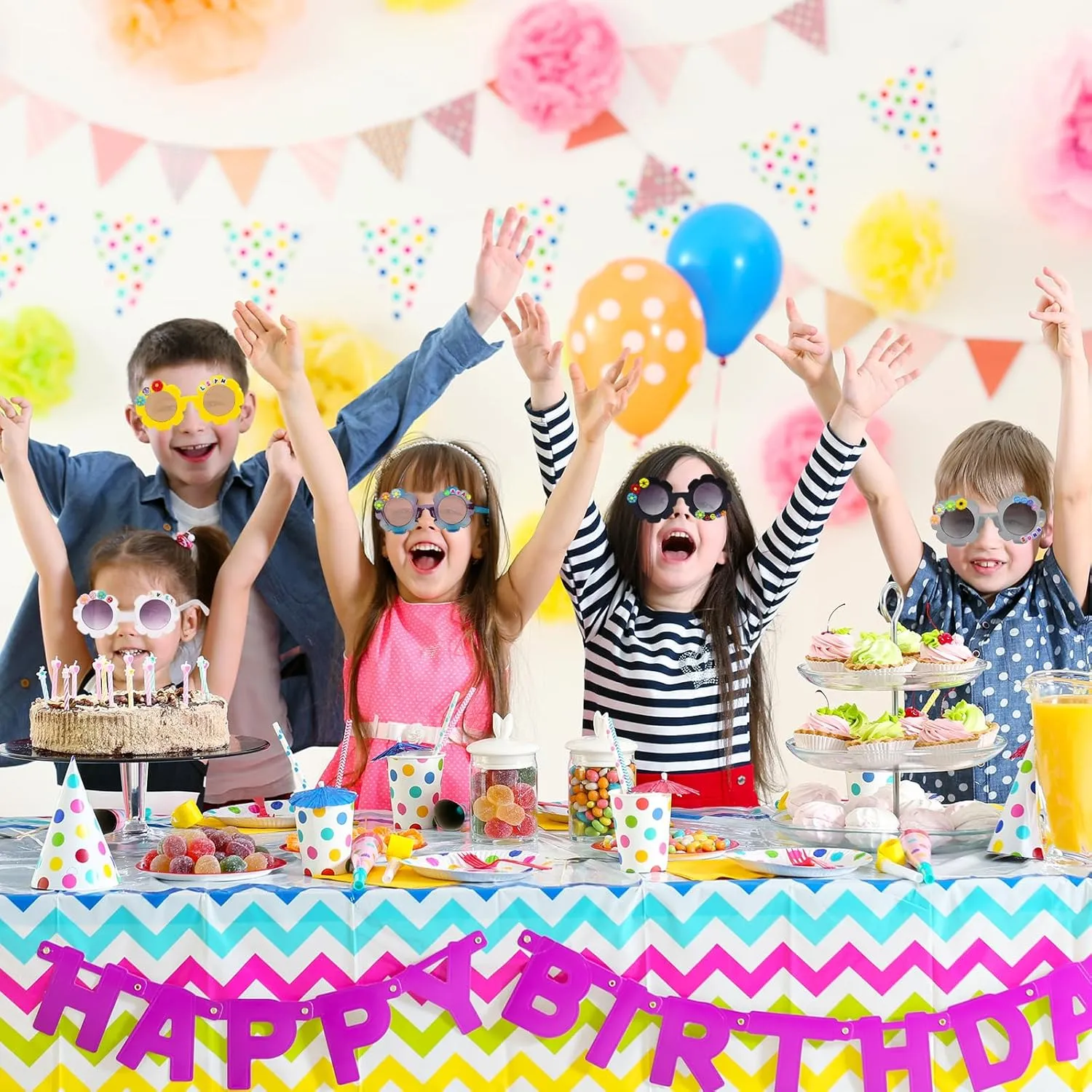 XIAONAN 6pcs Kids Round Flower Sunglasses Toddler Sunglasses DIY Kit with 100 Random Letter Beads 30 Daisy Charms 30 Beads