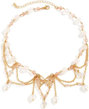 Y2k Necklace for Women, Butterfly Beaded Layered Necklaces, Halloween Fairy Cosplay Accessories, Y2k Cute Sweet Heart Butterfly Jewelry Gifts for Women