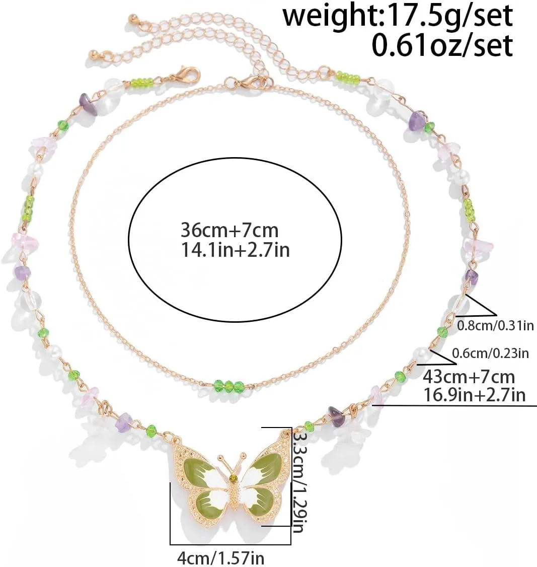 Y2k Necklace for Women, Butterfly Beaded Layered Necklaces, Halloween Fairy Cosplay Accessories, Y2k Cute Sweet Heart Butterfly Jewelry Gifts for Women