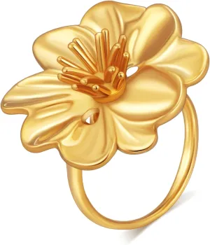 YADUDA Gold Flower Pearl Ring for Women 18K Gold Plated Stainless Steel Adjustable Open Flower Statement Ring Dainty Non Tarnish Stackable Dainty Rings for Women Every Jewelry