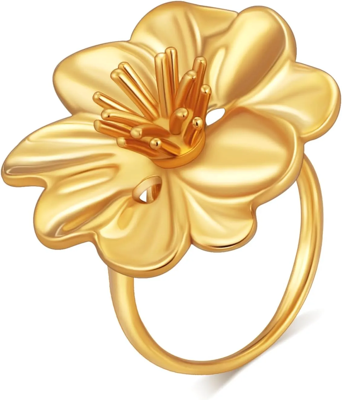 YADUDA Gold Flower Pearl Ring for Women 18K Gold Plated Stainless Steel Adjustable Open Flower Statement Ring Dainty Non Tarnish Stackable Dainty Rings for Women Every Jewelry
