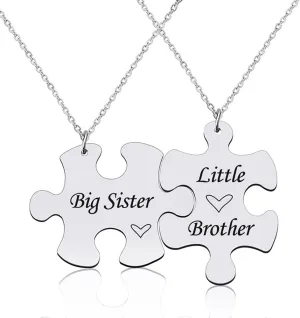 YALLNASL Big Sister Little Brother Matching Gifts Necklaces - Puzzle Pieces for Sisters and Brothers