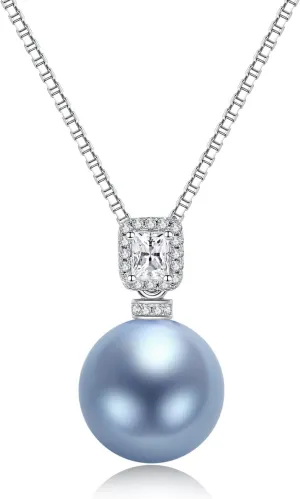 YAMI Pearl Necklace,11-12mm Round Tahitian/Akoya/Edison Cultured Pearl, 925 Sterling Silver Adjustable Chain (18-20IN), 5A Cubic Zirconia, Elegant Luxury Jewelry Gift for Women, Blue/Black/Purple