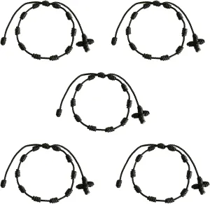 YouU Set of 5 Handmade Rosary Cross Bracelets, Pulseras Decenarios