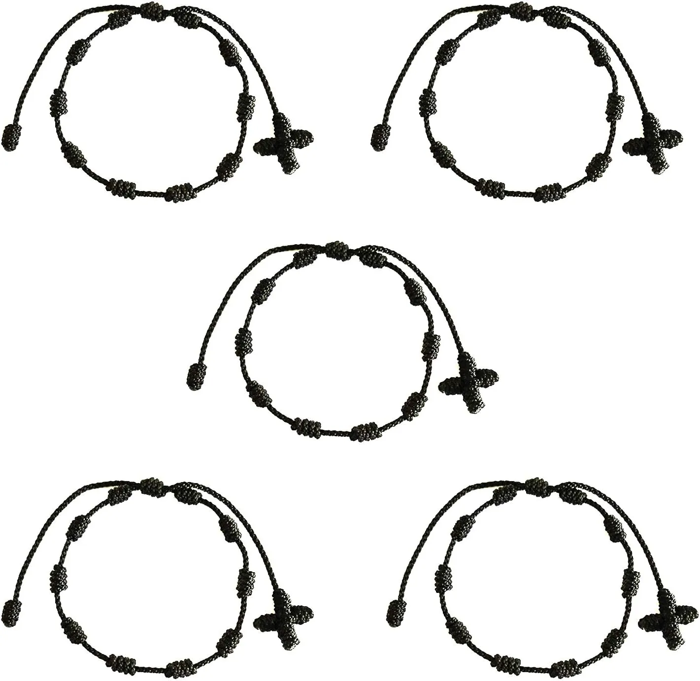 YouU Set of 5 Handmade Rosary Cross Bracelets, Pulseras Decenarios