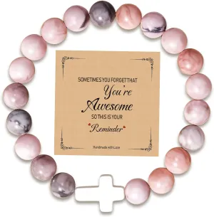 Zerobe Christian Cross Natural Stone Bracelet for Women - Faith, Birthday and Graduation Gifts for Teens Girl, Best Friends, Godmothers, and Secret Sisters