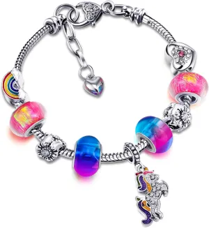 Zhanmai Unicorn Sparkly Crystal Charm Bracelet Bangle with Gift Box Set for Hers Lady