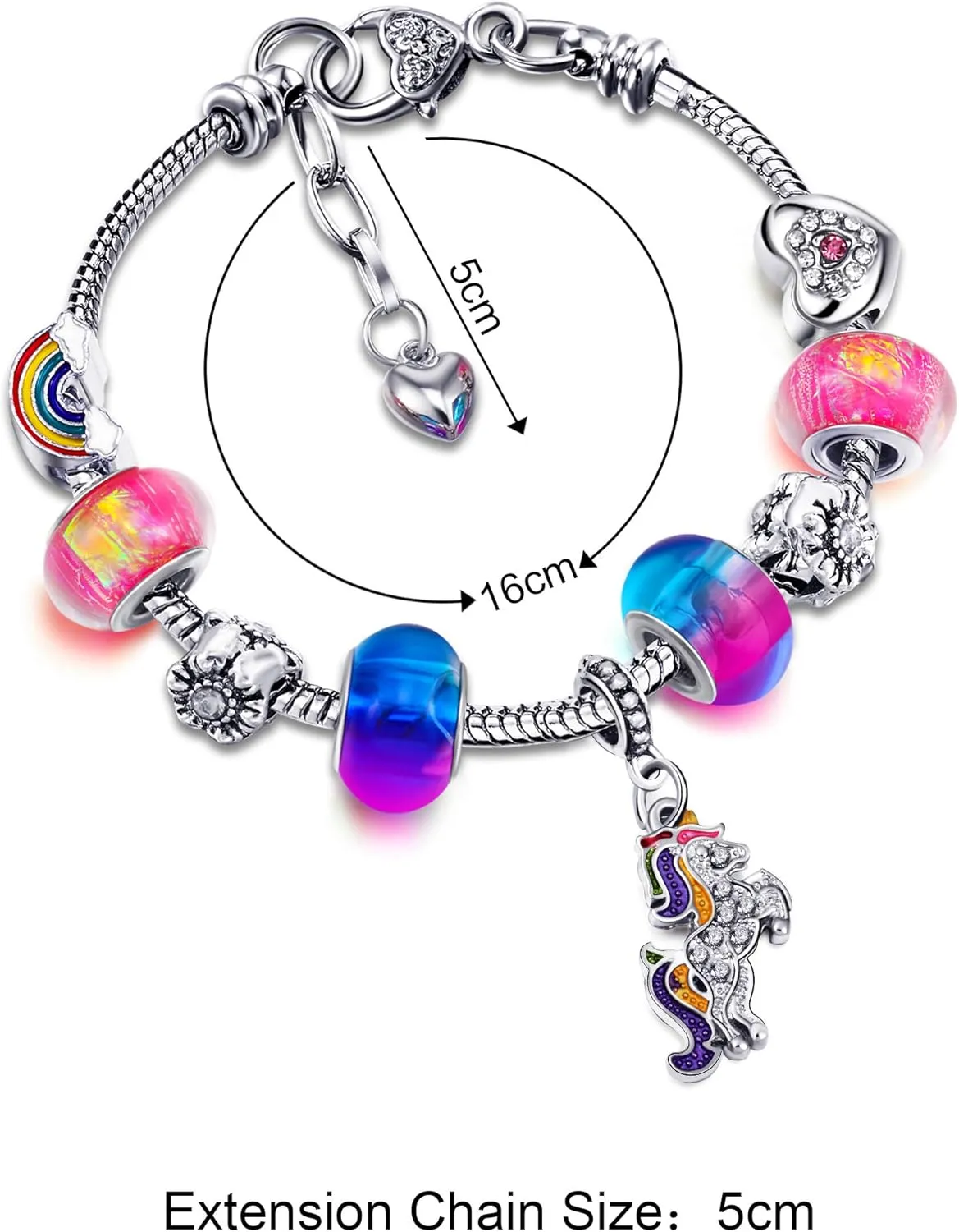 Zhanmai Unicorn Sparkly Crystal Charm Bracelet Bangle with Gift Box Set for Hers Lady